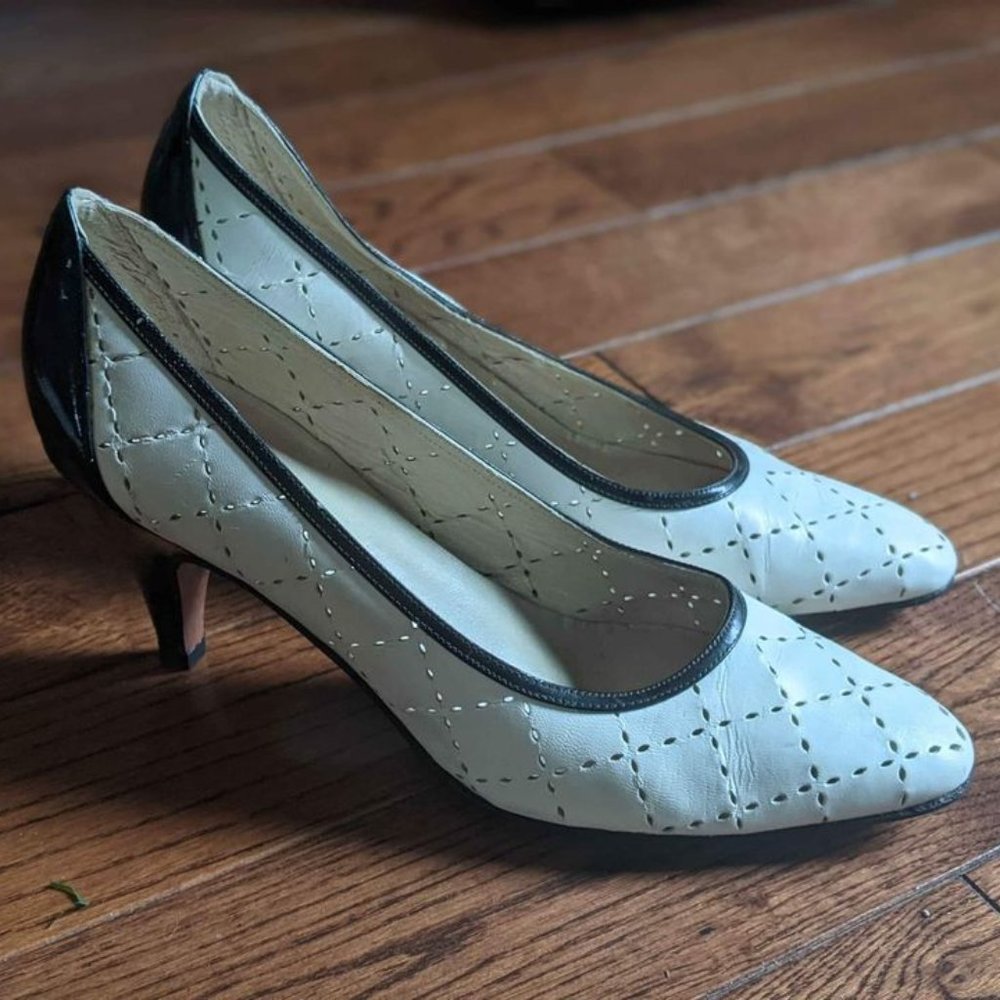 Women's Black and White High-Heel Shoes, Size 7.5